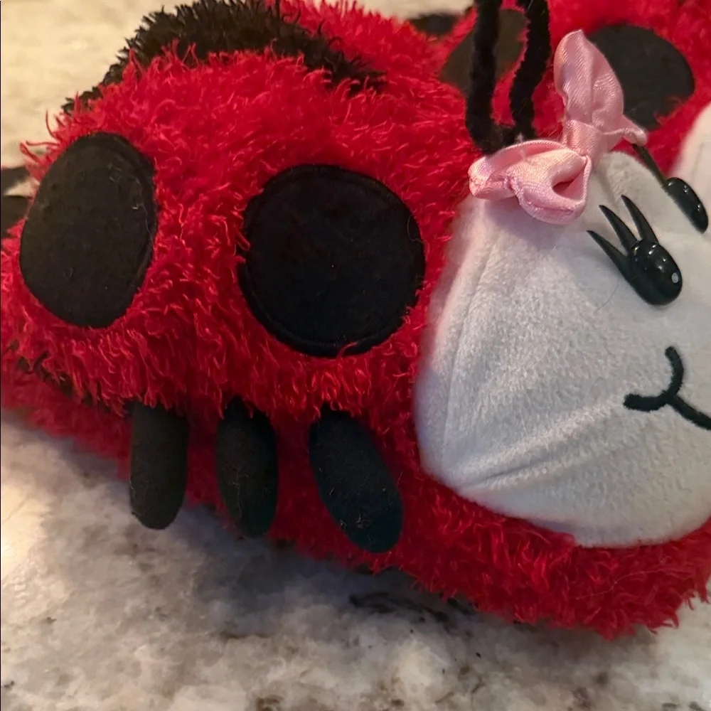 Girls Plush Ladybug Slipper Socks with Pink Bow - Red & Black